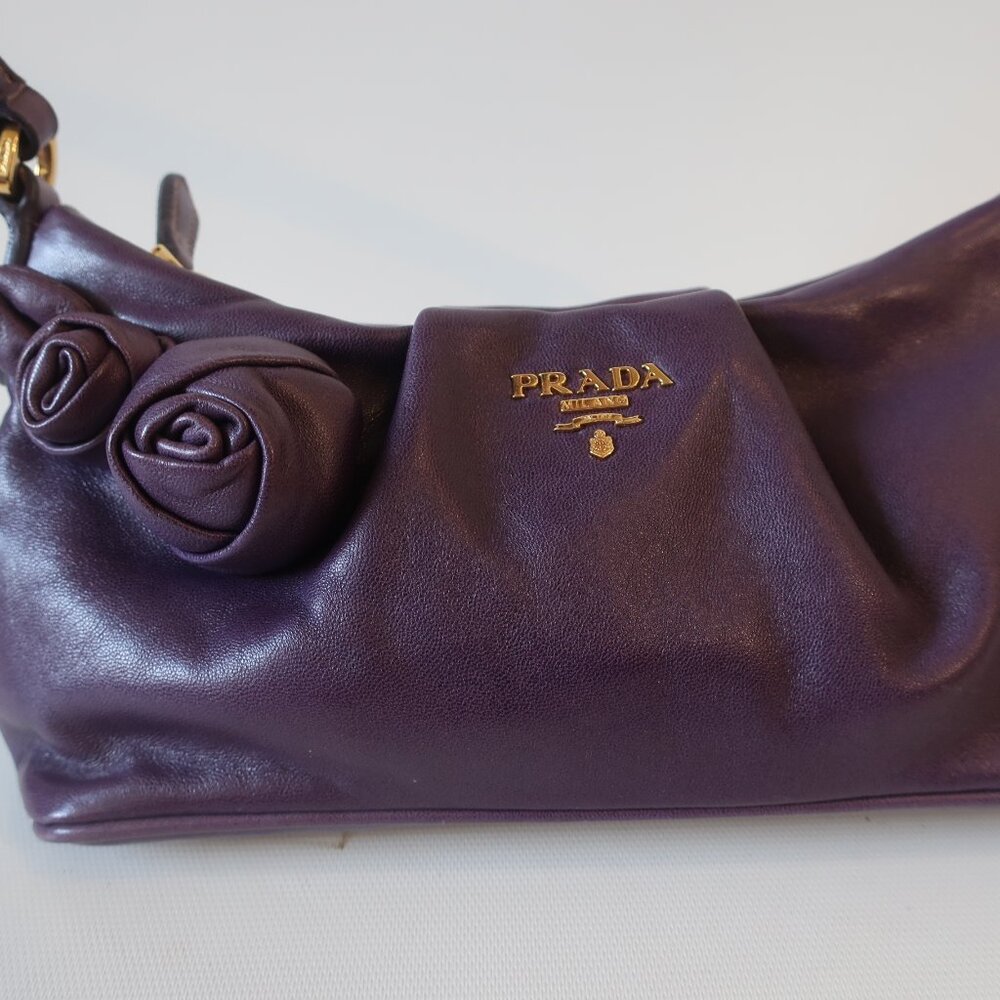 Womens Prada Purple Nappa Rosette Floral Leather Shoulder Bag - Picture 16 of 16
